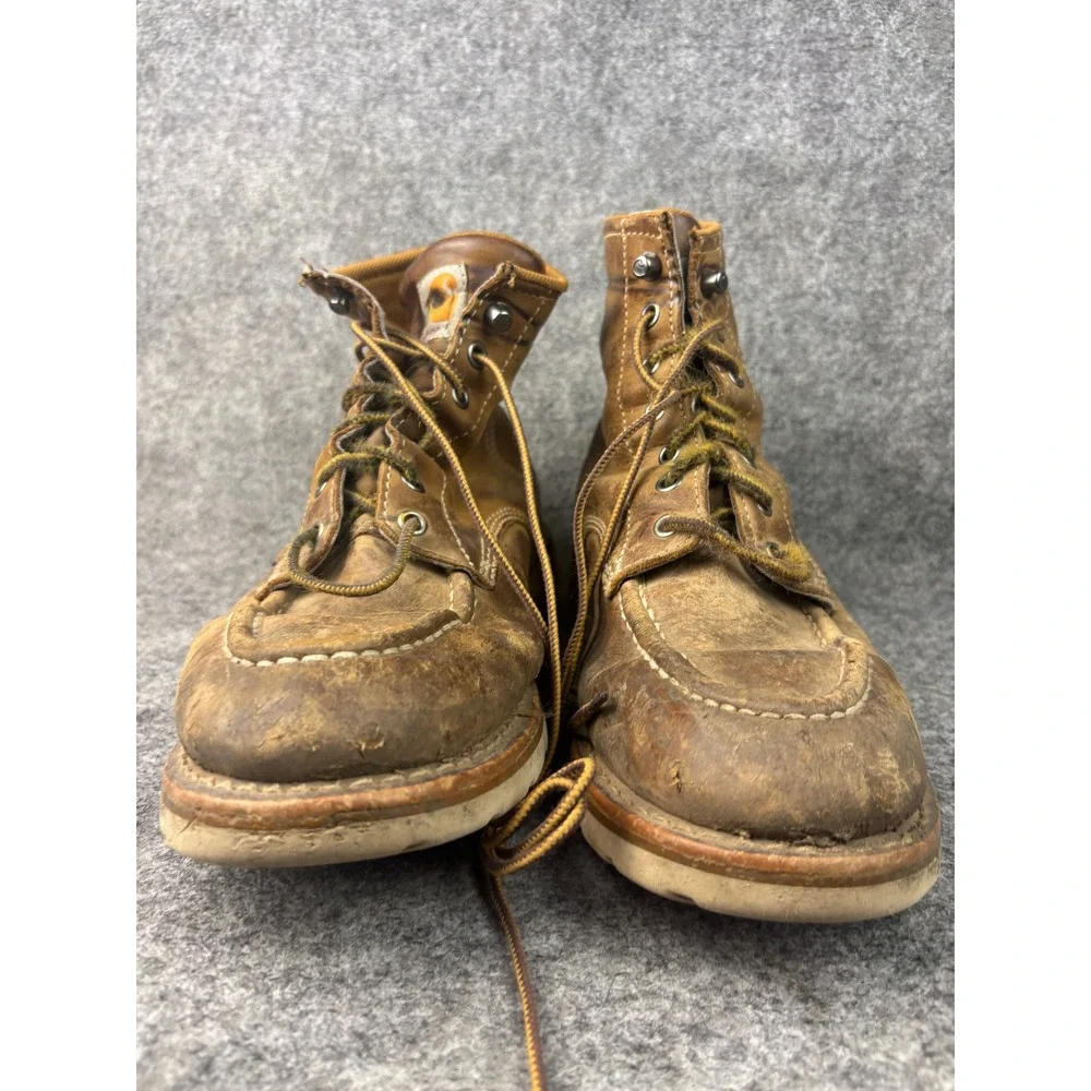 Carhartt Moc Toe Work Boots Mens 10 Brown Waterproof Leather Wedge Sole FW6025-M